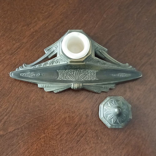 Brass inkwell with porcelain container, like new
