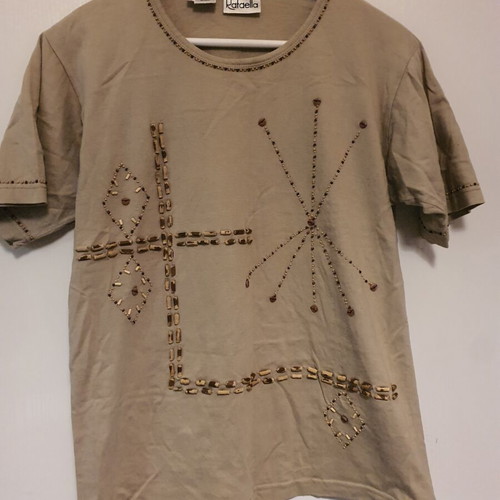 Beige blouse with wooden beads size S like new
