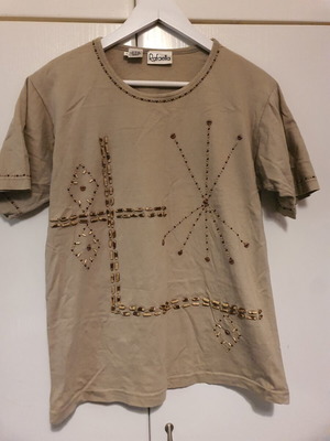 Beige blouse with wooden beads size S like new