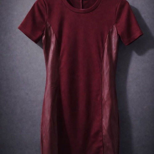 Calliope Mini Bodycon Dress like new, burgundy with faux leather sides