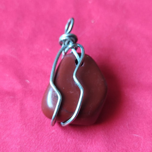 Handmade pendant with red jasper semiprecious stone like new