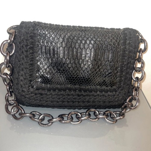 Shoulder bag used black handmade with chain