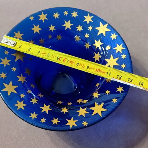 Blue glass bowl with gold stars like new, vintage