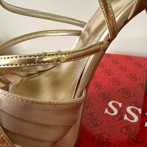 Guess satin platform sandals used, beige gold size 41