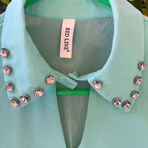 Women’s blouse small pistachio green like new with rhinestones