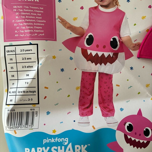 Baby Shark pink costume used, size 2-3 years with minor damage