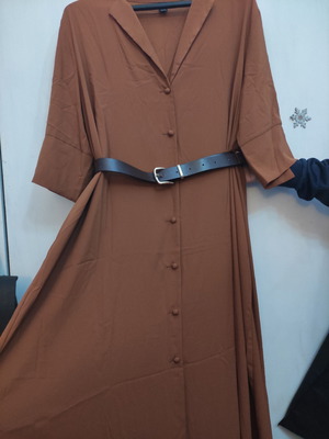 Φόρεμα μάξι plus size 4XL κεραμιδί με ζώνη καφέ και κουμπιά