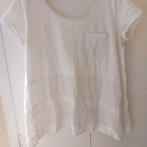 Cotton blouse white with guipure fabric used, size XL