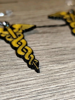 Handmade earrings with Hermes caduceus new, yellow and black