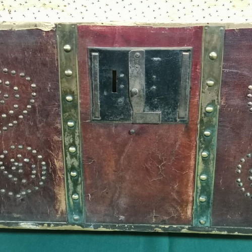 Chest with leather and bronze used, 1891 Smyrna era dowry
