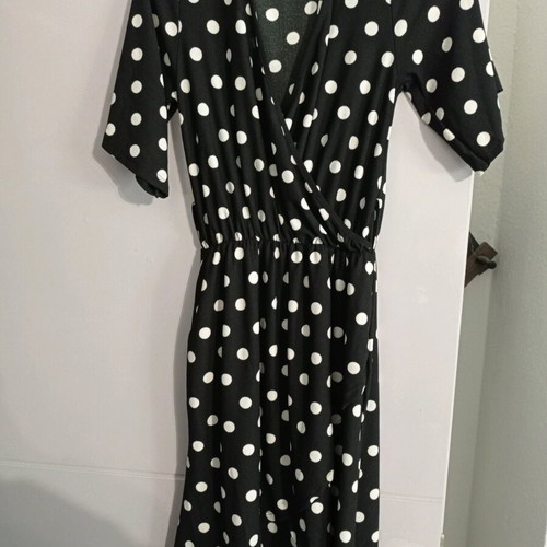 Women's dress black wrap with white polka dots like new