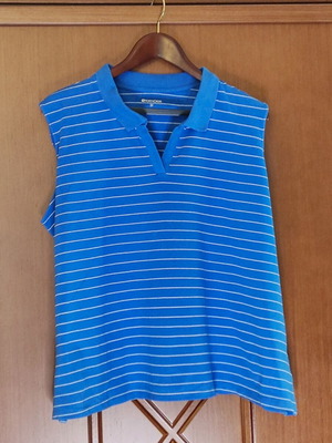 North Crest Sleeveless Polo Shirt Plus Size 2X Blue Striped like new