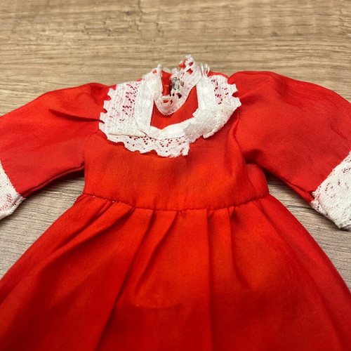 Vintage red dress for old doll with lace like new