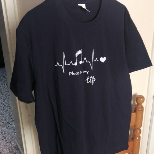 T-shirt Music is My Life 2XL new, blue, 100% cotton