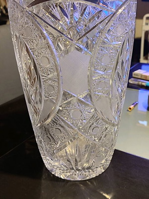 Crystal vase handmade vintage French, engraved with diamond