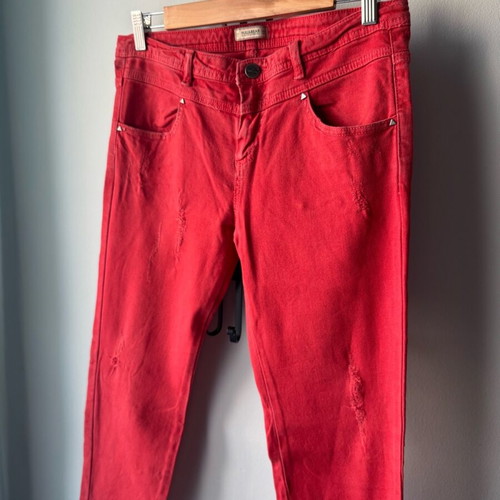 Denim Pull&Bear pants used, red, low waist, elastic fabric