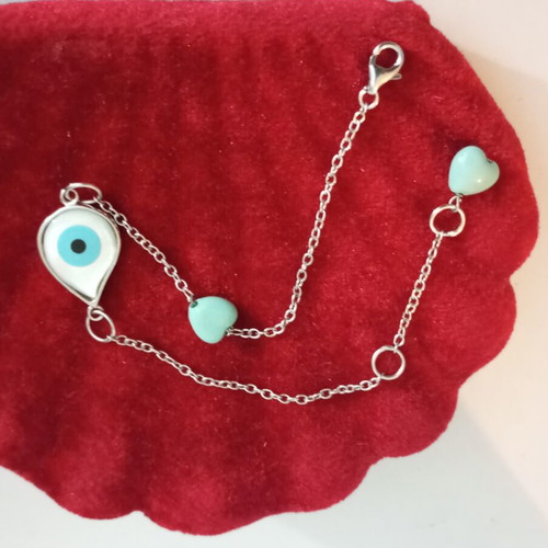 Silver 925 bracelet with turquoise beads, like new, adjustable size