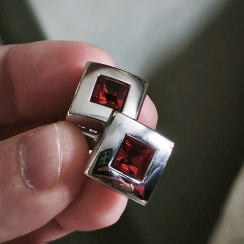 Men's steel vintage cufflinks like new, red and silver