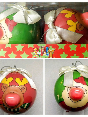 Lighted Christmas tree balls with Santa Claus and Rudolph new
