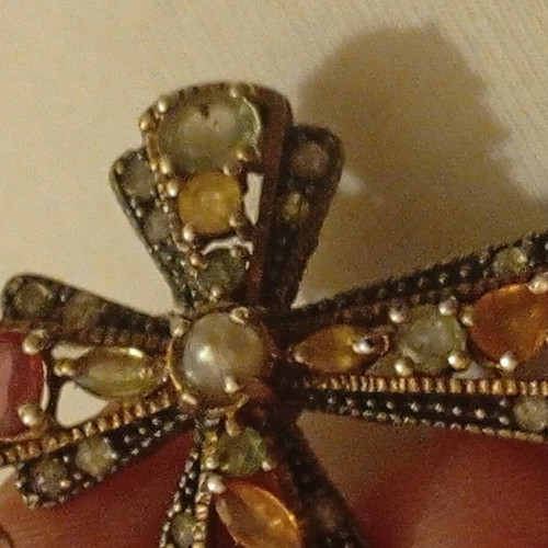 Gold cross 9 carat with pearl and precious stones