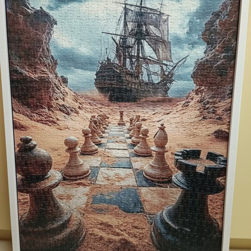 Puzzle 1000 pieces with white wooden frame, like new, 50x70 cm