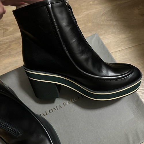 Paloma Barceló black ankle boots with green stripe new