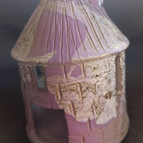 Ceramic house tealight holder used, cozy decor