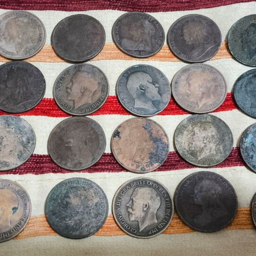 One Penny coins used, pack of 24, with bonus Half Penny 1920