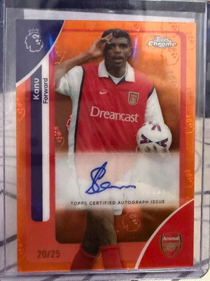 2026 Topps Chrome Premier League Logofractor Orange /25 Kanu autograph card