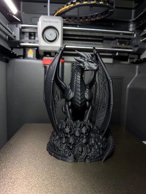 Necro Dragon decorative figure new, black with skull throne