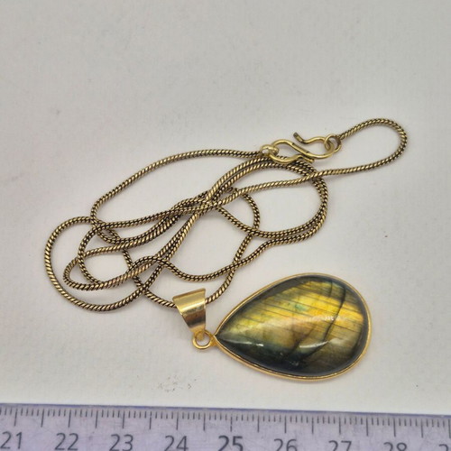 Labradorite Cabochon Brass Necklace Tear Shaped New