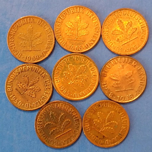 Coins 8 used 1 pfennig Germany 1948-1985
