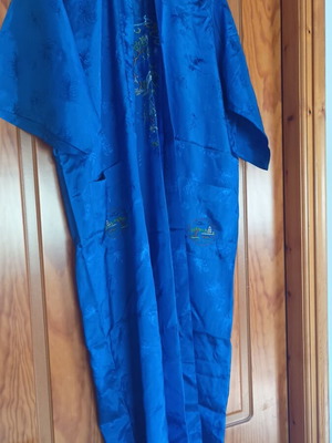 Fedo vintage Chinese kimono robe 100% rayon, blue, size M