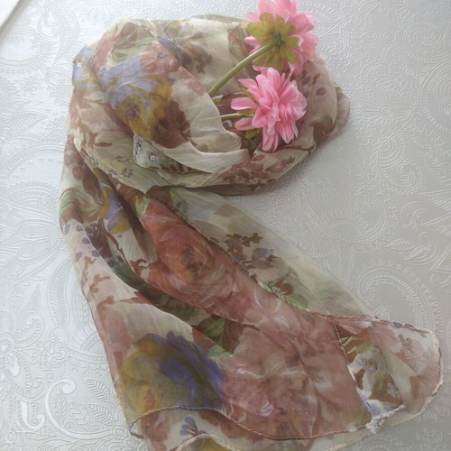 Summer silk scarf like new, beige pastel shades