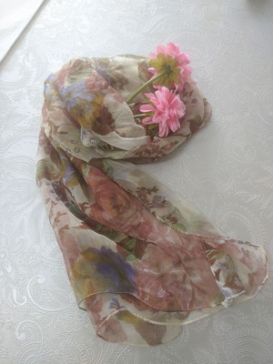Summer silk scarf like new, beige pastel shades