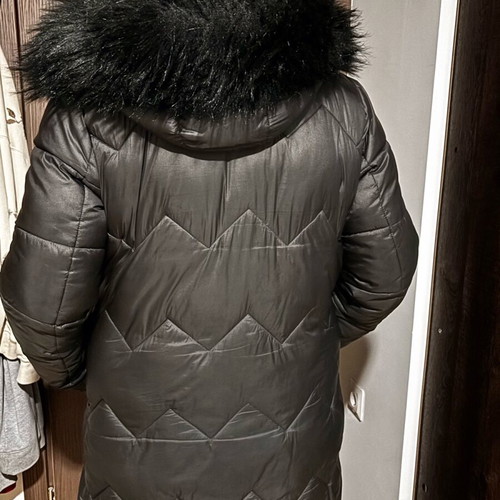 Black women's long jacket with hood like new