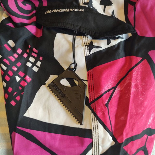 Quiksilver Boardshorts New, Size 31, Black and Pink Abstract Design