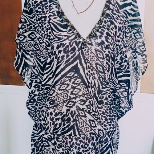 Accessorize Kaftan Tunic Dress zebra print embellished, like new