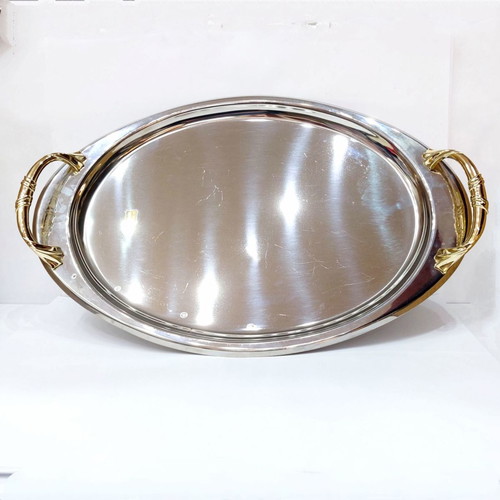 Serving tray used inox with 24k gold details