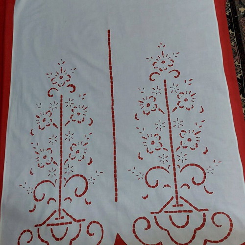 White embroidered curtain handmade for window 125x80cm linen fabric