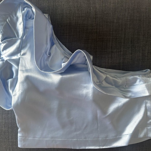 Crop top with one shoulder and ruffles used, blue, size M
