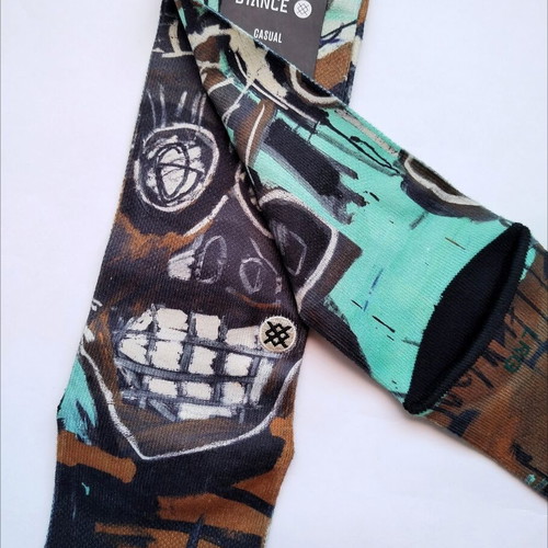 Jean-Michel Basquiat x Stance Socks New, 2 Heads on Gold Print, Size Large