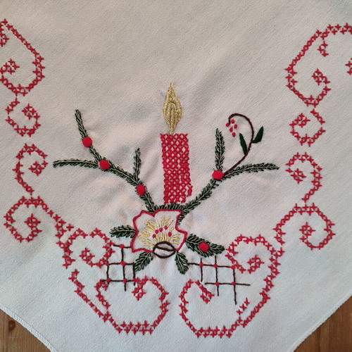 Handmade Christmas Embroidered Tablecloth (74x71 cm)