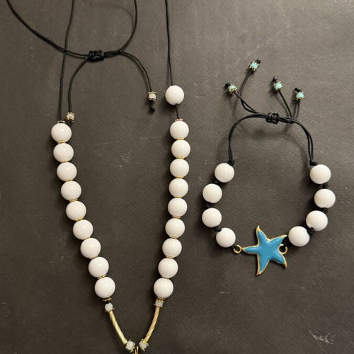 Necklace and bracelet set with heart and starfish, new