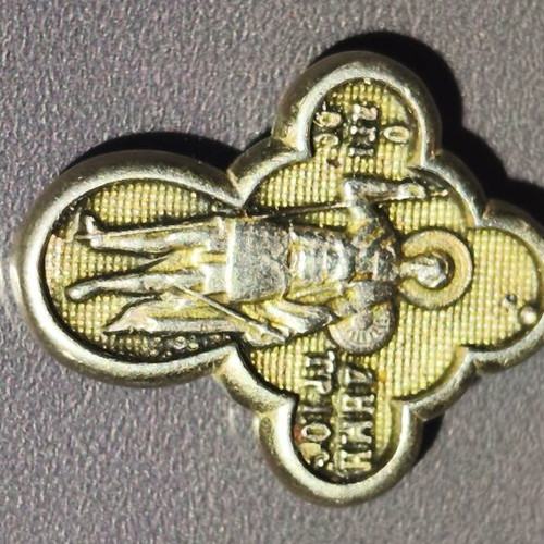 Silver double-sided cross with Saint Demetrios and Crucifix, like new