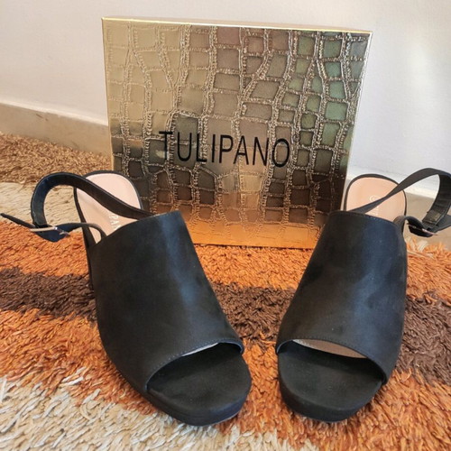 Tulipano women's black shoes with ankle strap and 10cm heel new