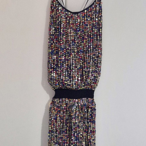Balloon evening dress with sequins and elastic waist used, size M