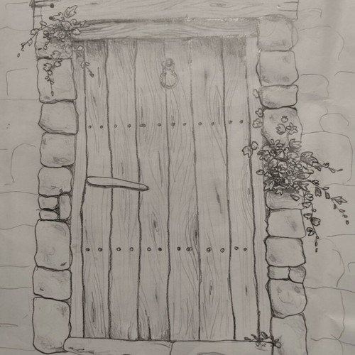 Original Drawing The Wooden Door by Eleni Papadopoulou