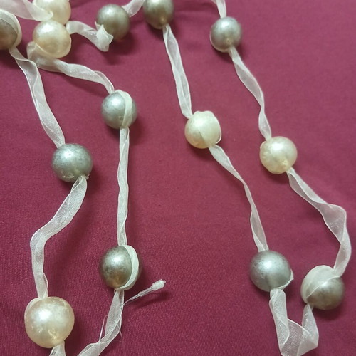 Long necklace new, ecru and silver color, 1.34 cm