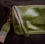 Boho crossbody bag in olive eco leather with adjustable strap